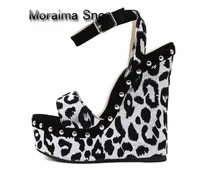 Moraima Snc brand sandali eleganti donna Leopard wedges high heels sandals women gladiator 16 cm summer platform shoes sandals moraima snc pearl sandals 9 cm high heels sandals women platform wedges shoes wummer 2018 new string bead bohemia party shoes