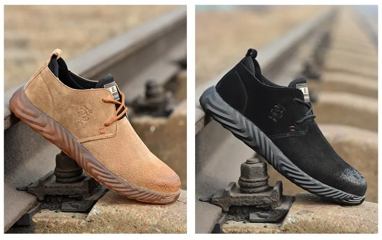Men Steel Toe Cap Pig Skin Work Boots Labor Insurance Shoes Beef Tendon Anti-smashing Puncture Proof Safety Breathable Sneakers