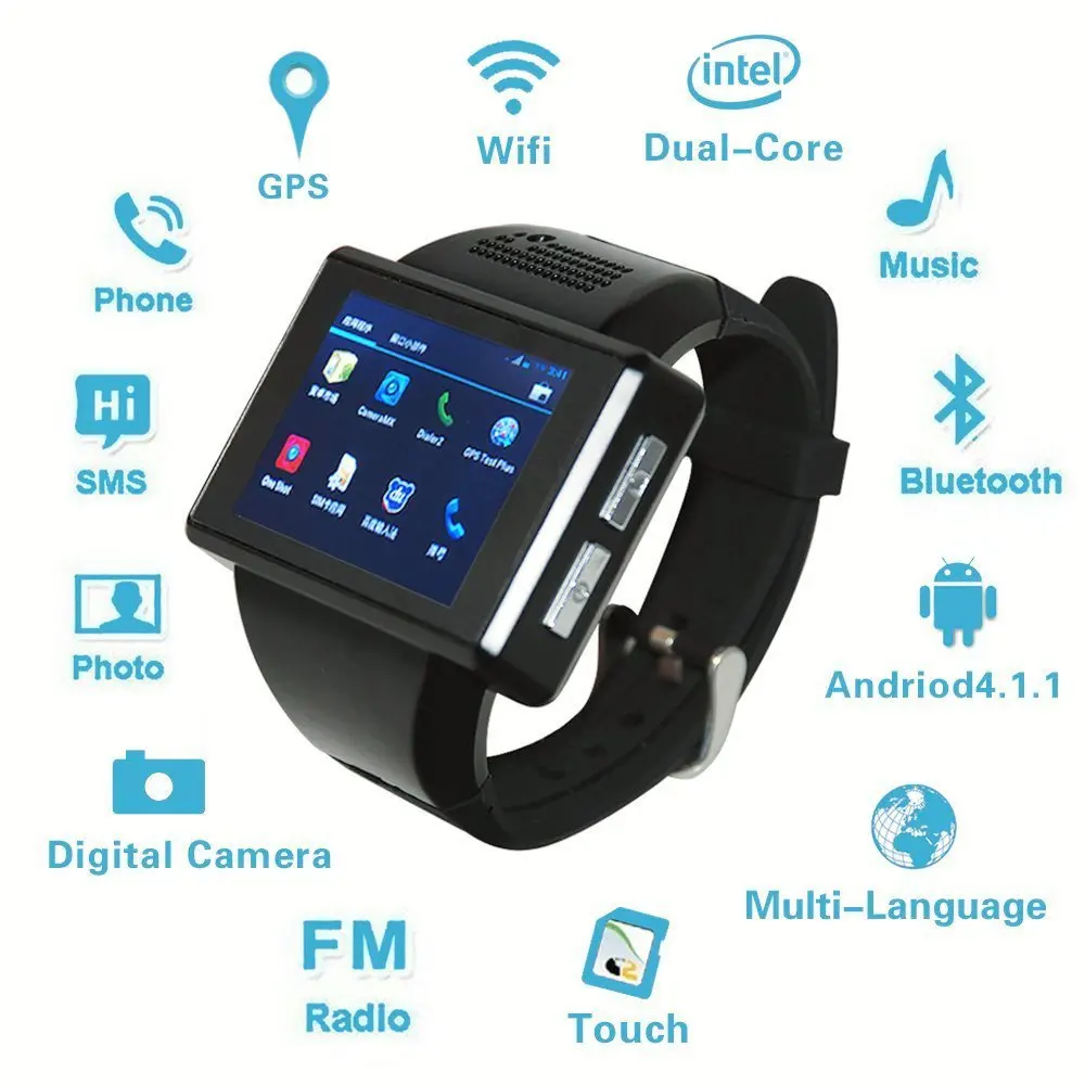 Android Smart Watch Mobile Phone Bluetooth 2.0'' Screen 2.0MP WiFi GPS for iPhone 8/ 7 / 7 Plus / 6S / 6S Plus / 6 / 6 Plus / 5S