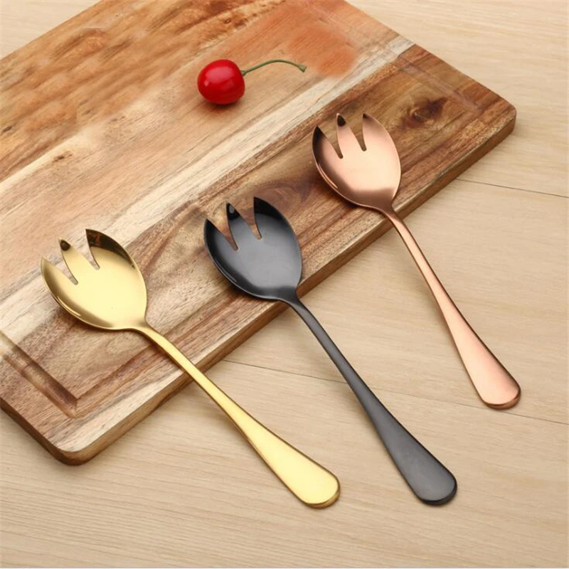 

Stainless Steel Colorful Dinnerware Spoon Salad Spoon Fork Long Handle Picnic Fruit Forks Fruit Salad Spoon
