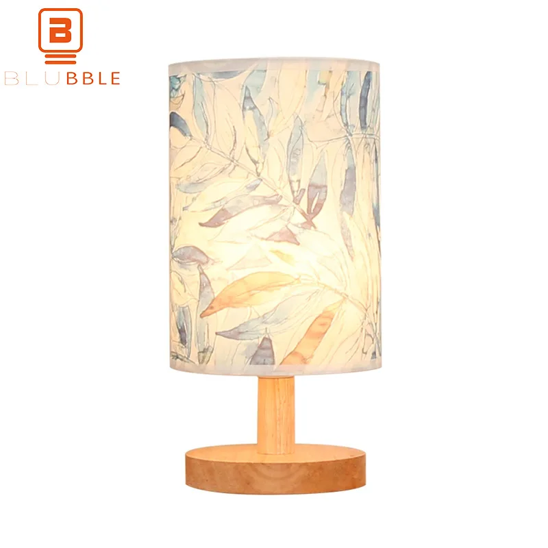 BLUBBLE Children Study Night Table Lamps Cylindrical Fabric Wood Read Desktop Lamp AC 100v-240v Printing Art Led Lights | Освещение