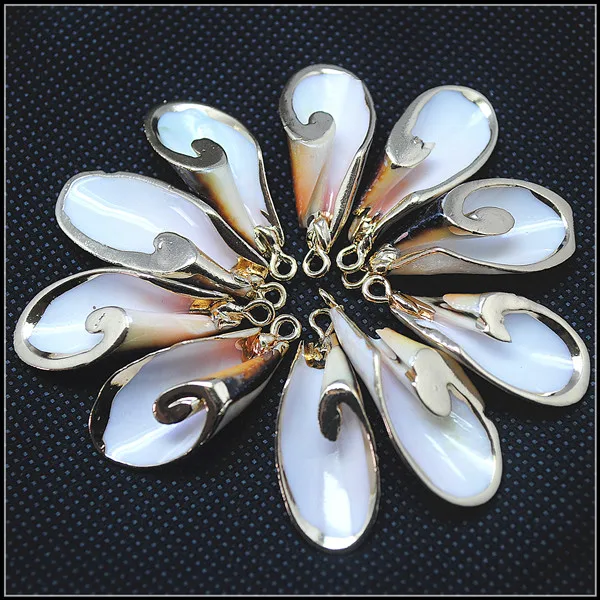 

10pcs nature shell pendants mother of pearl pendants with metal golden plated colors 20-30mm length jewelry diy beads accessorie