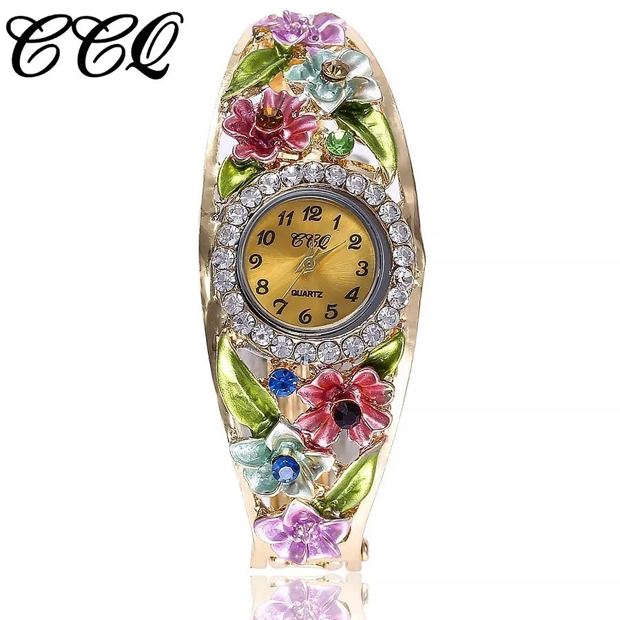 

CCQ Brand Women Flowers Bracelet Watch Ladies Rhinestone Watches Female Dress Wrist Watch Quartz Watch Relogio Feminino Hot