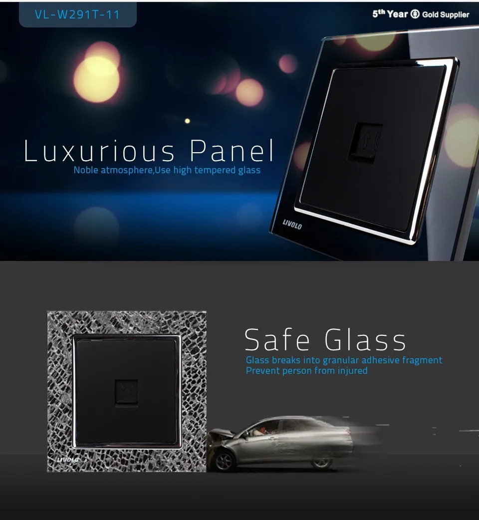 LIVOLO Crystal Tempered Glass Panel,  Wall Single telephonetel socket VL-W291T livolo Telephone socket (16)