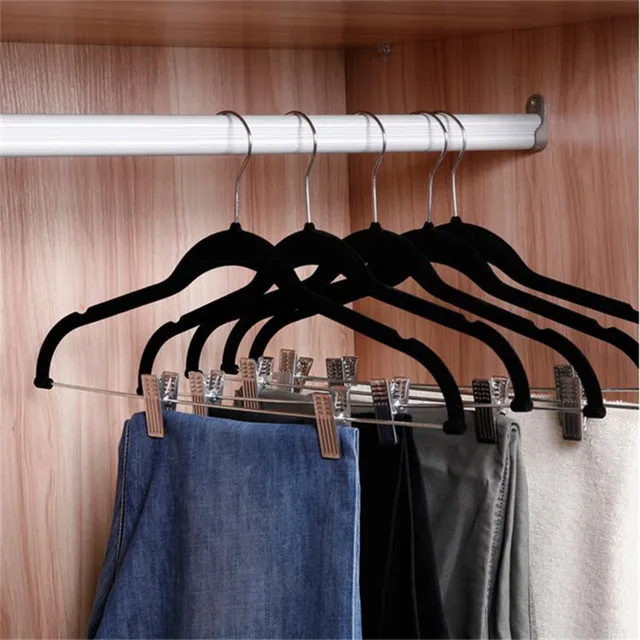 Dewel 12 Pieces Pant Hangers With Clips Flocking Pants Rack Non Slip Dewel 12 Pieces Pant Hangers With Clips Flocking Pants Rack Non Slip Clothes Hangerfor Skirt