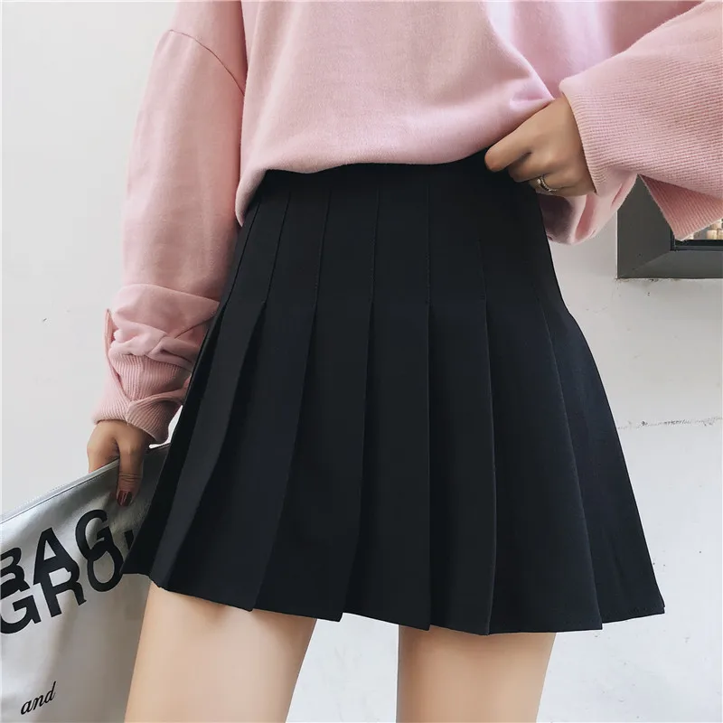 

2019 Summer Mini Skirt Women Korean Pleated Skirt A Line Black White Skirts Womens High Waist Clothes Plus Size jupe femme XQ071