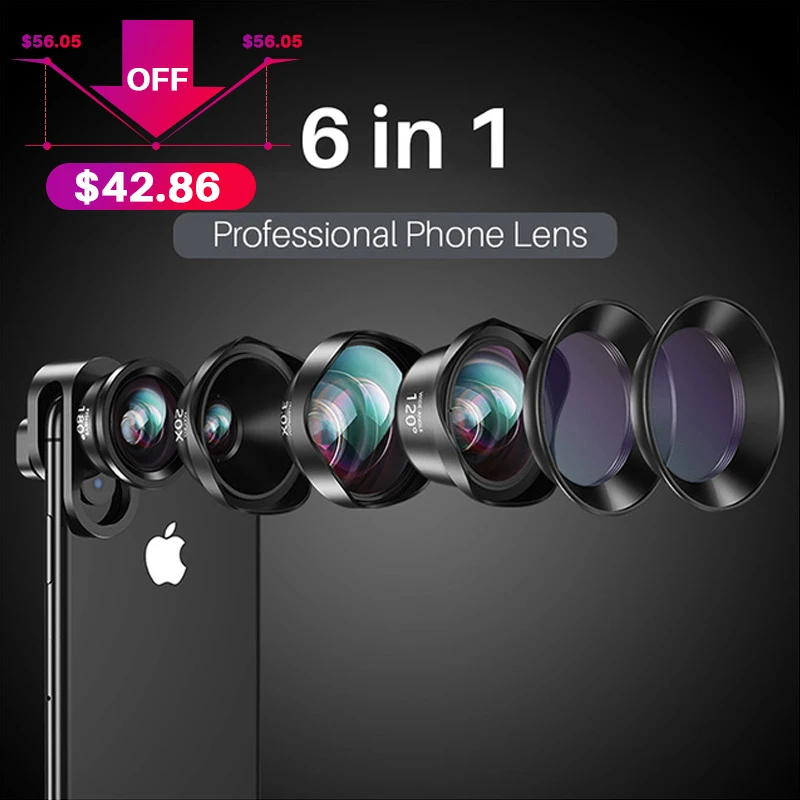 Vente 6 dans 1 CPL Étoiles lentille de téléphone 20X Macro Lentilles 3X Téléobjectif lentille fisheye angle large pour iPhone Xs Max X 8 7 Huawei piexl 2 Samsung