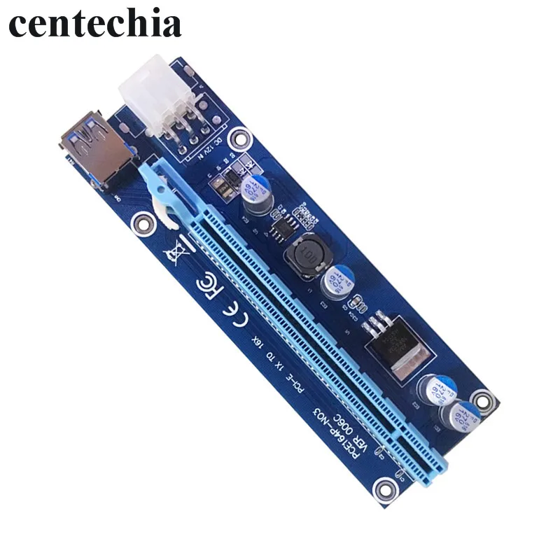Centechia PCI-E 1x to 16x Mining Machine Enhanced Extender Riser Card Adapter with 60cm USB3.0 SATA Power Cable left/right GHMY