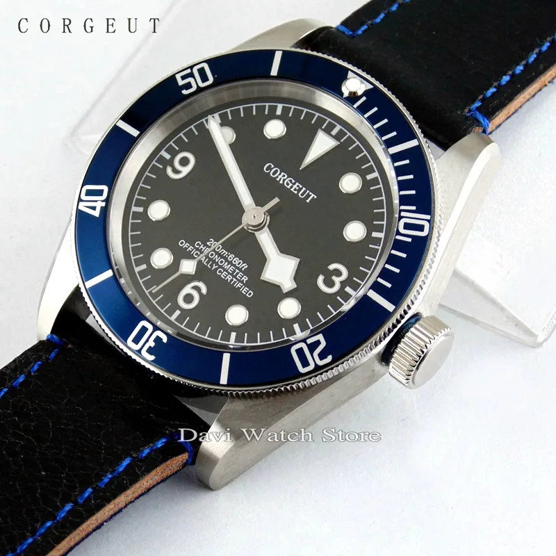 

41mm Corgeut stainless steel case blue bezel Sapphire Glass 20ATM Automatic mens Watches