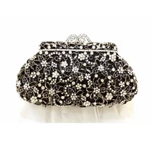 8328BK Crystal Flower Floral Bridal Party Black hollow Metal Evening purse clutch bag handbag case bpx