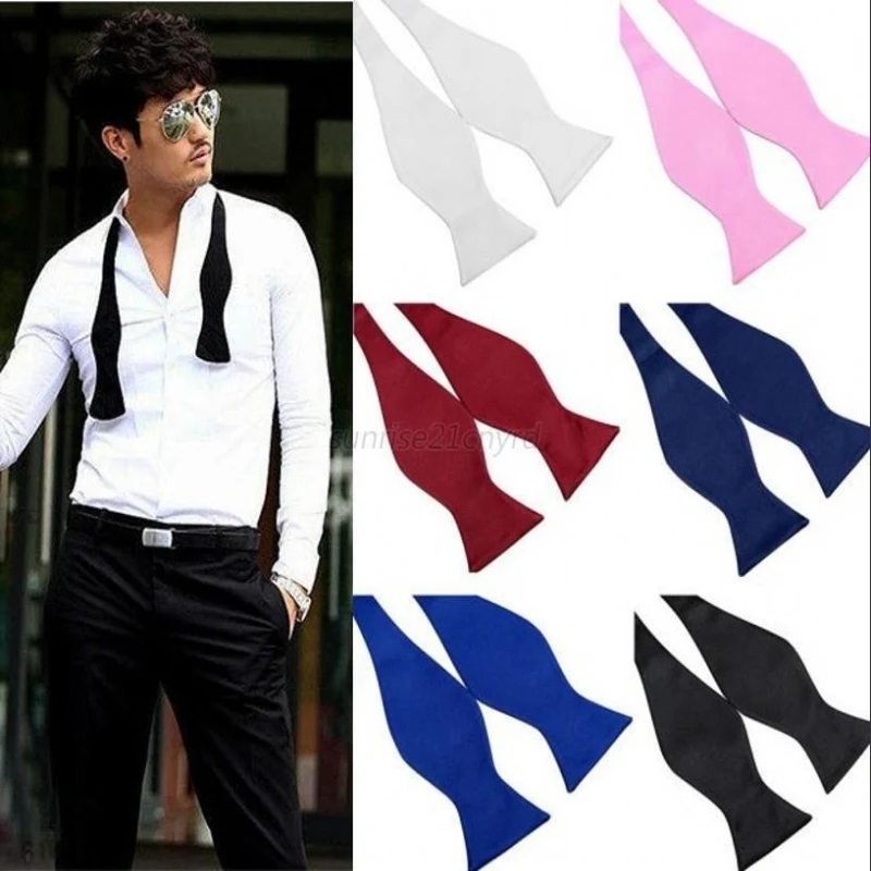 Top Fashion Solid Color Mens Bowties Plain Silk Self Tie Bow Ties 8