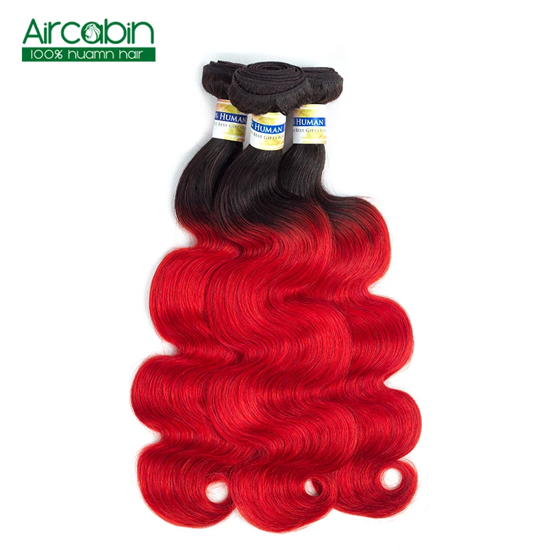 Ombre Peruvian Body Wave 3 Bundles with Closure Pre-Colored T1B/Red Dark Roots Non Remy Human Hair Extensions AirCabin Ombre Peruvian Body Wave 3 Bundles with Closure Pre-Colored T1B/Red Dark Roots Non Remy Human Hair Extensions AirCabin