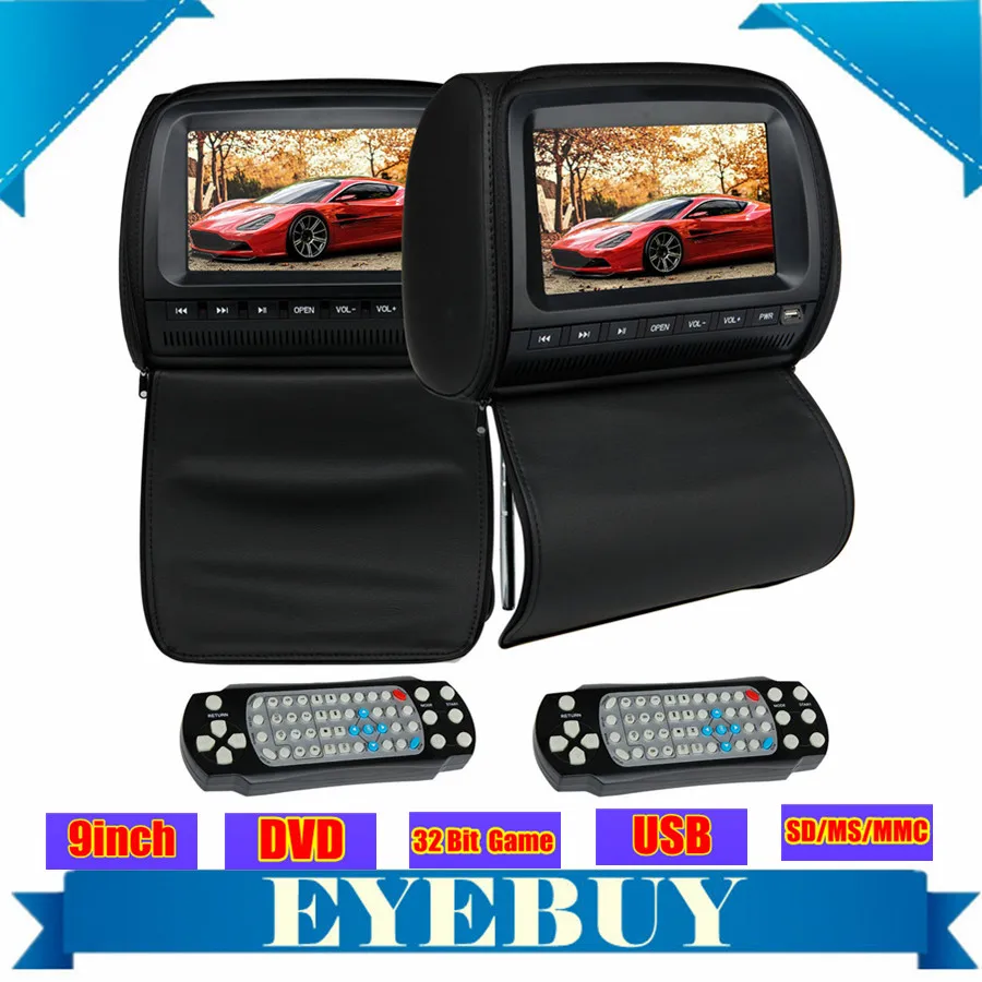 black universal Car LCD Auto Headrest pillow DVD Player 9 HD Headset dvd monitor USB Game