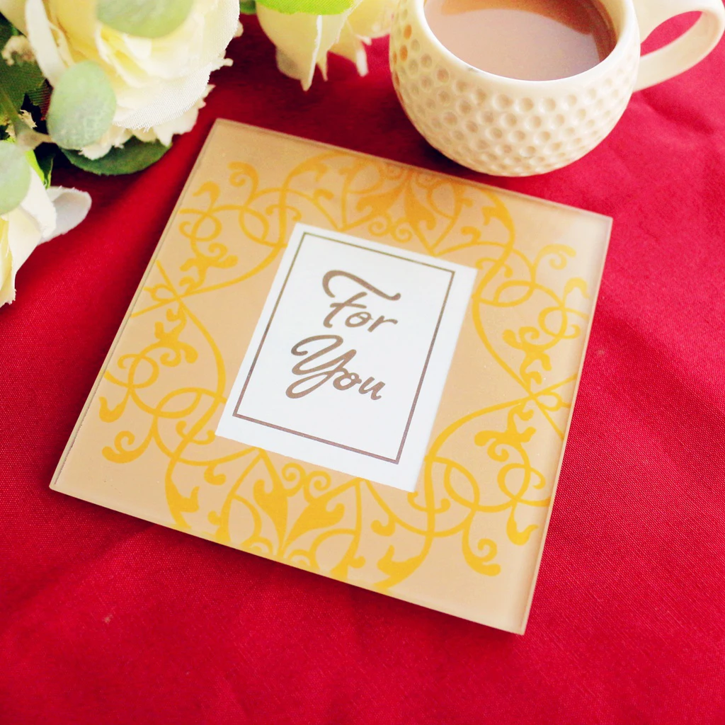 2Pcs Gold Glass Coaster Picture Photo Frame Cup Mat Business Style Coffee Cup Saucer Table Desktop Placemat Small Tray 