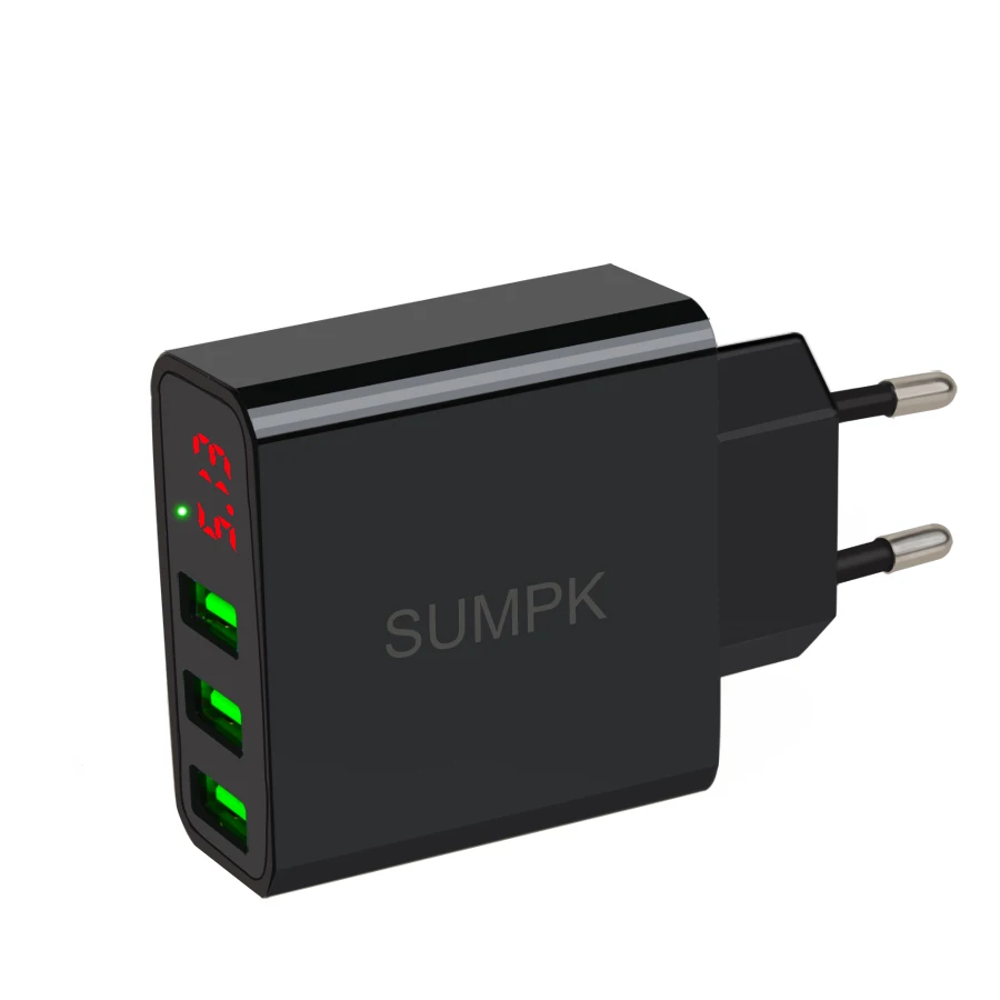 SUMPK usb настенное зарядное устройство 5V3. 1A светодиодный дисплей портативное зарядное устройство для телефона 3 USB зарядное устройство для мобильного телефона для путешествий с европейской вилкой для iphone samsung - Тип штекера: 3 ports  EU Black