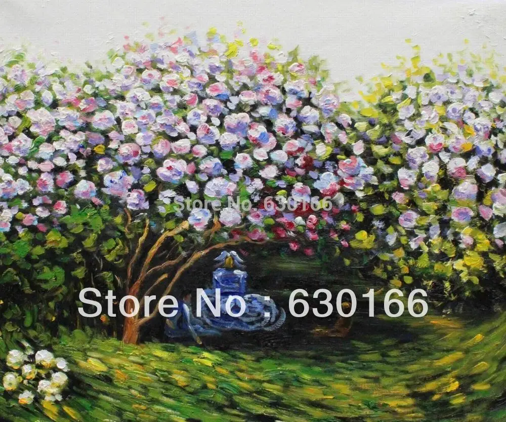 

Thick Textured, 100% Hand Painted Oil Painting on Canvas, Resting Under the Lilacs by Claude Monet, Landscape Wall Art