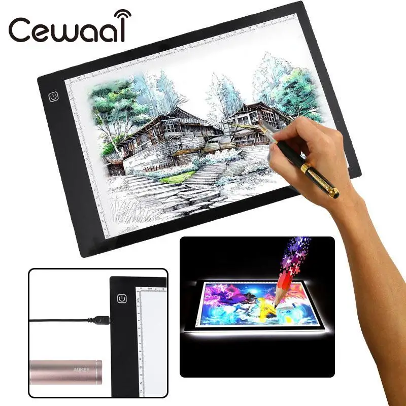 

A4 Third Gear Dimming DC LED Painting Board Writing Tablet Art Stencil Drawing Display Board Light Box Table Drawing Tablet Thin