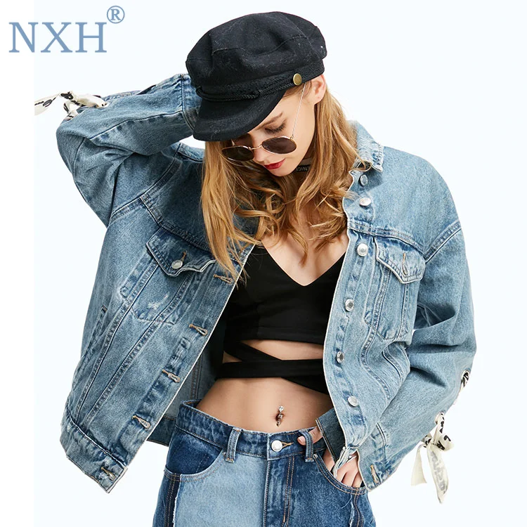 Женская джинсовая куртка NXH укороченная уличная одежда 2019 |