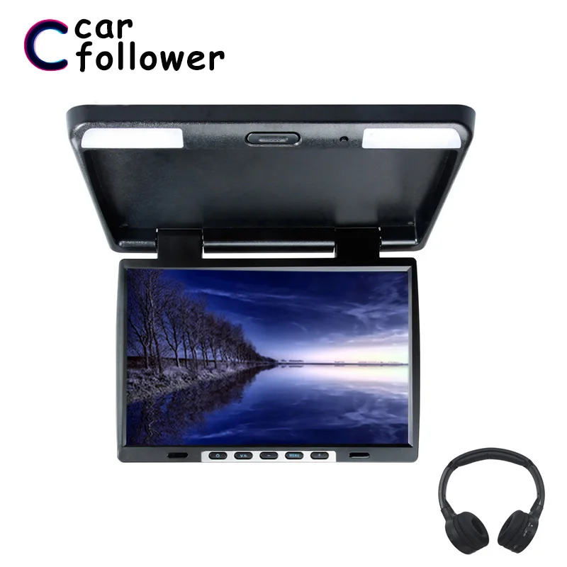 

15.4 Inch Roof Mount Flip Down 1024*760 TFT LCD Monitor MP5 IR Transmitter Adjustable View Screen Dome LED Light Car TV