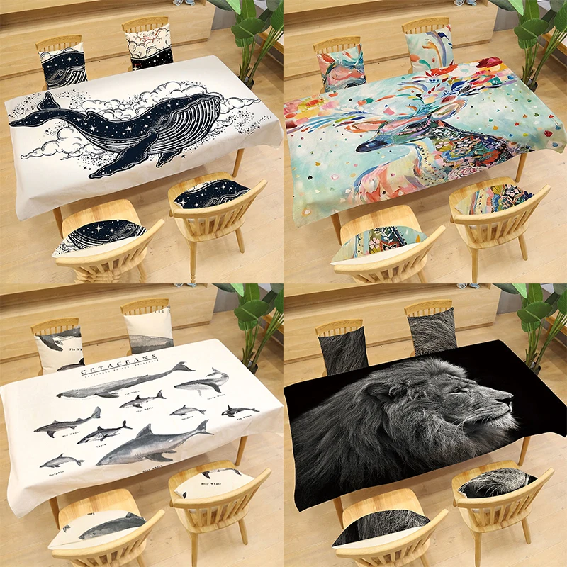 

Variety Animal Pattern Tablecloth Cetacea Print Rectangular Table Cloth Dining Table Cover Kitchen Home Decor Hotel Textile
