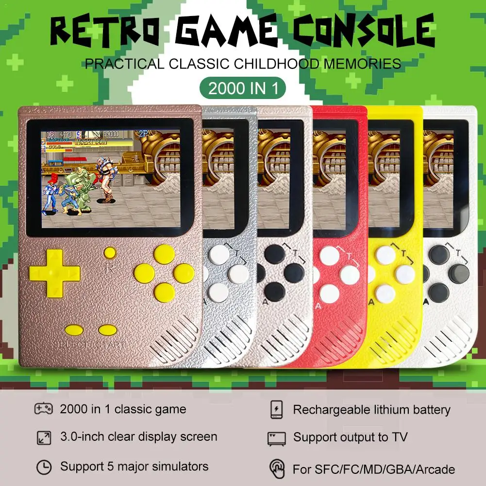 

2000 In 1 Retro Mini Handheld Game Console Color LCD Kids Color Game Player SUP Built-in 5 Large Simulator For GBA Arcade FC