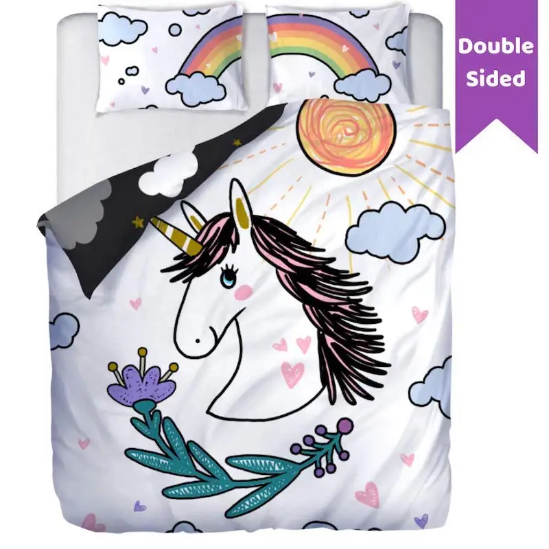 3PCS Double Sided Unicorn Duvet cover Set Unicorn Bedding Full for