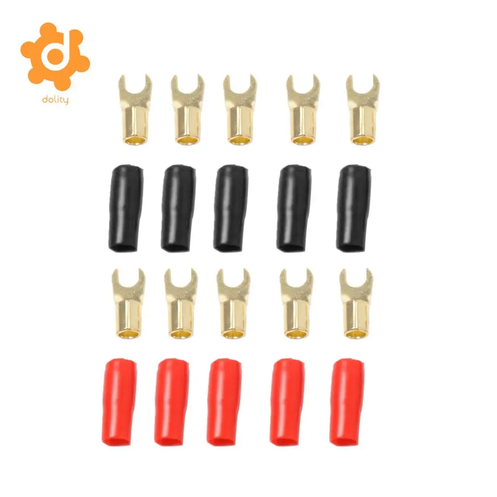 dolity 5 Pairs 8 AWG Car Audio Power Ground Wire Fork Terminal Connector Brass