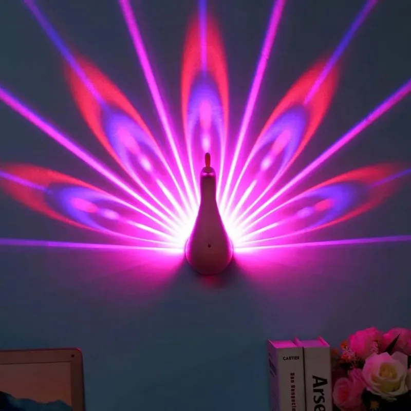 

JIPUSH new peacock projection lamp creative colorful household LED night light romantic atmosphere dazzle throw light lamp