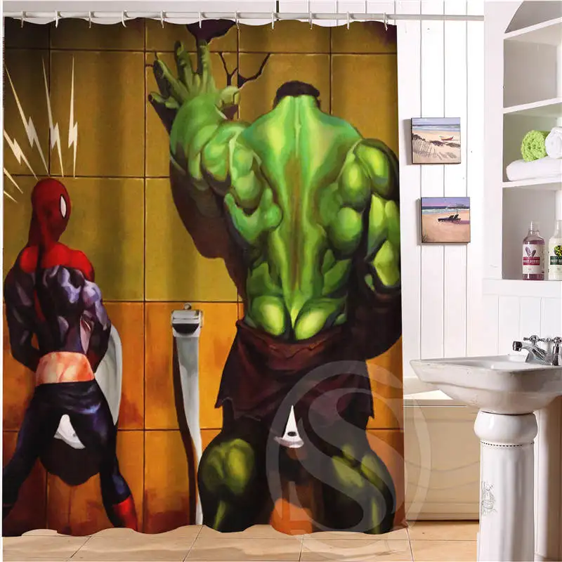 

Hot sale Free Shipping Custom Marvel Hulk, Spider man, Captain America waterproof seaside scenery Shower Curtain