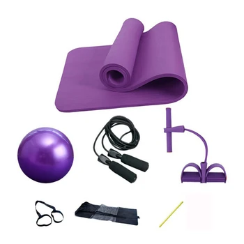 

Yoga mat four sets of yoga mat 10mm two puller black jump rope pilates ball manufacturers direct sale