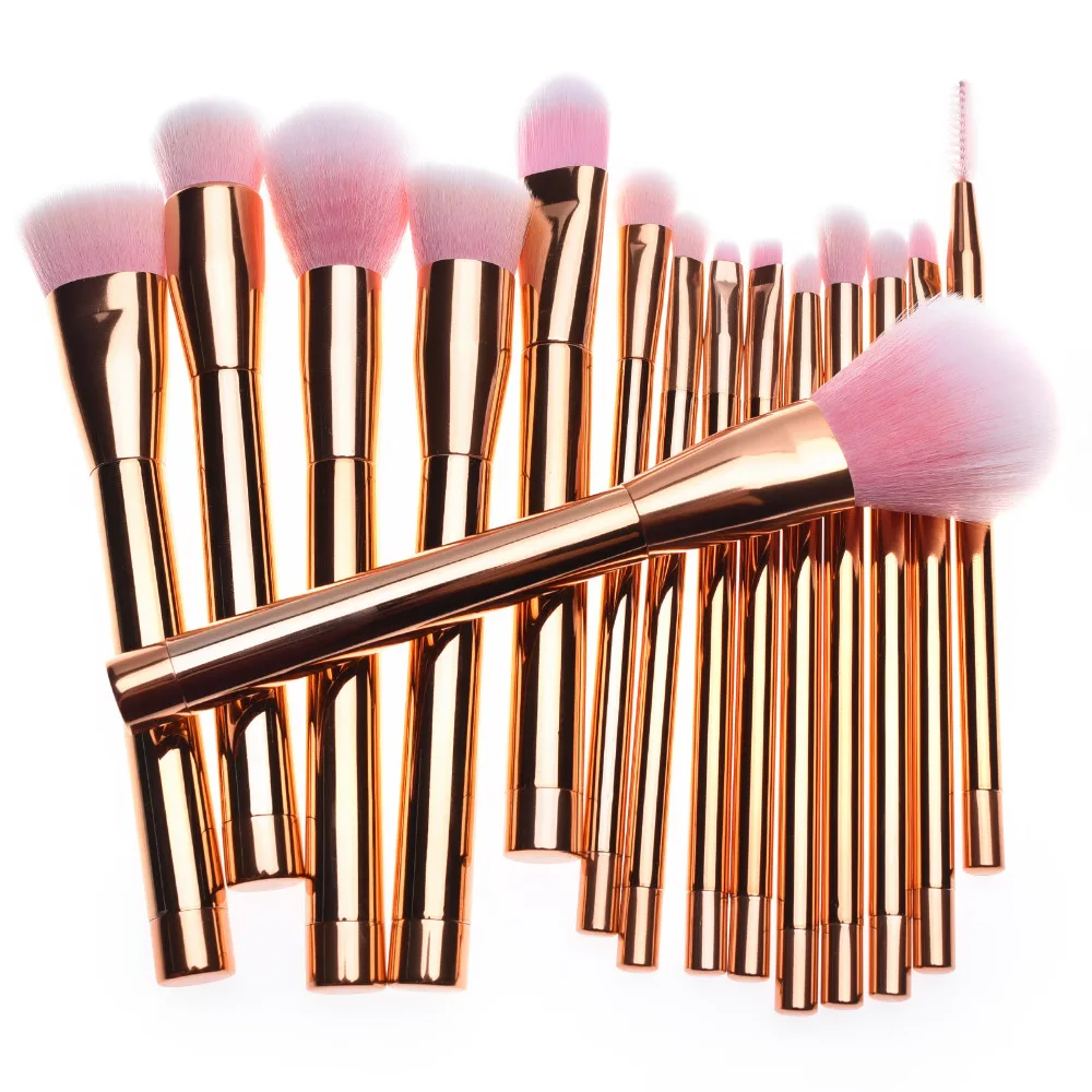 15pcs Rose Gold Makeup Brushes Tools Set Nylon Hair Foundation Blush Powder Concealer Brush Make