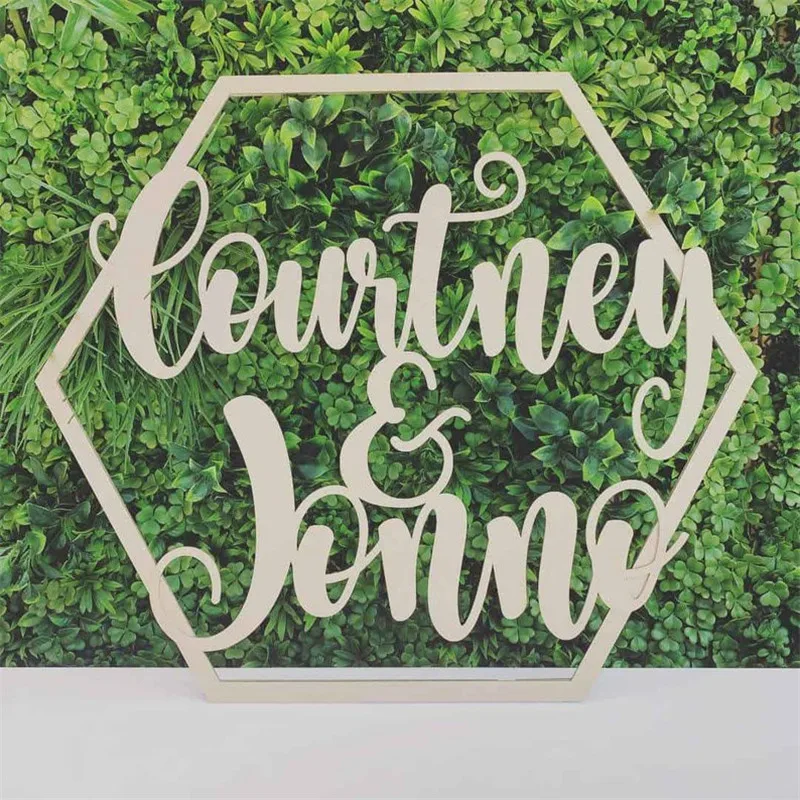 

Hexagon Name Sign Wooden Personalized Wedding Couple Name Sign Custom Wedding Gifts Rustic Country Wedding Decoration