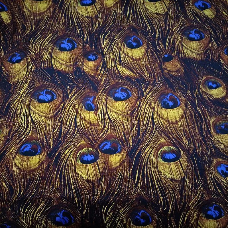 

100X145cm Japanese Style Retro Peacock Feathers Yellow Cotton Satin Fabrics for Woman Summer Dresses Shirt DIY-AF038