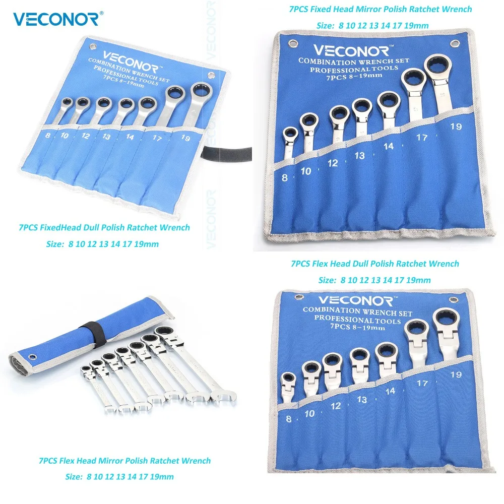 

Veconor 4Sets 8 10 12 13 14 17 19mm Ratchet Wrench Spanners Set of Keys Multitools 72T Ratcheting High Torque Universal Key