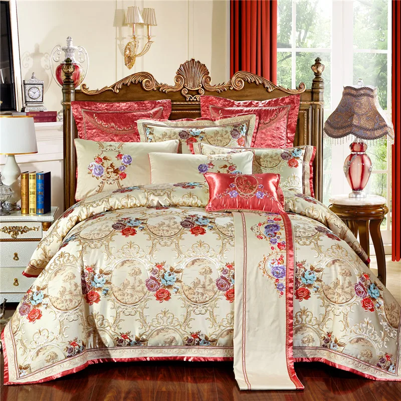 

Luxury European Royal Wedding Silk Satin cotton Jacquard Bedding Set Queen King Duvet Cover Bed sheet Bed Linen Pillowcases