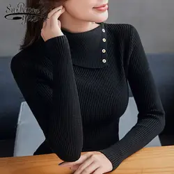 Полувысокий воротник свитер для женщин 2019 осень длинный рукав женский свитер пуловер Однотонный черный тонкий зимний свитер женский 5037 60