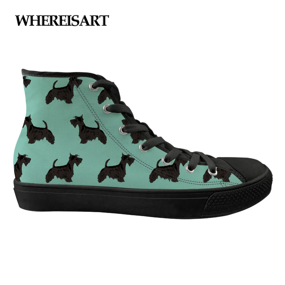 

WHEREISART Casual Women Sneakers Flats Cute Scotland Dog High Top Canvas Shoes Flat for Ladies Zapatos Classic High-top Woman