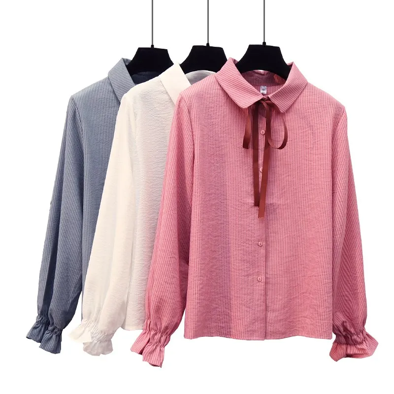 

New Women's Shirt Classic Corduroy Blouse Female Plus Size Leisure Loose Long Sleeve Casual Shirts Lady Style Tops Bow Clothes