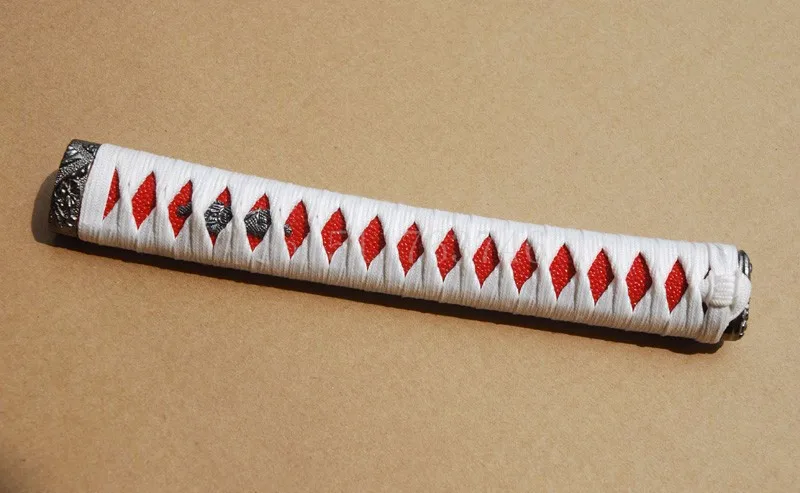 Нежная прямая Катана Tsuka белый шелк Ito& Имитация Красной Rayskin& сплав Fuchi Kashira для японского меча катана ручка H7