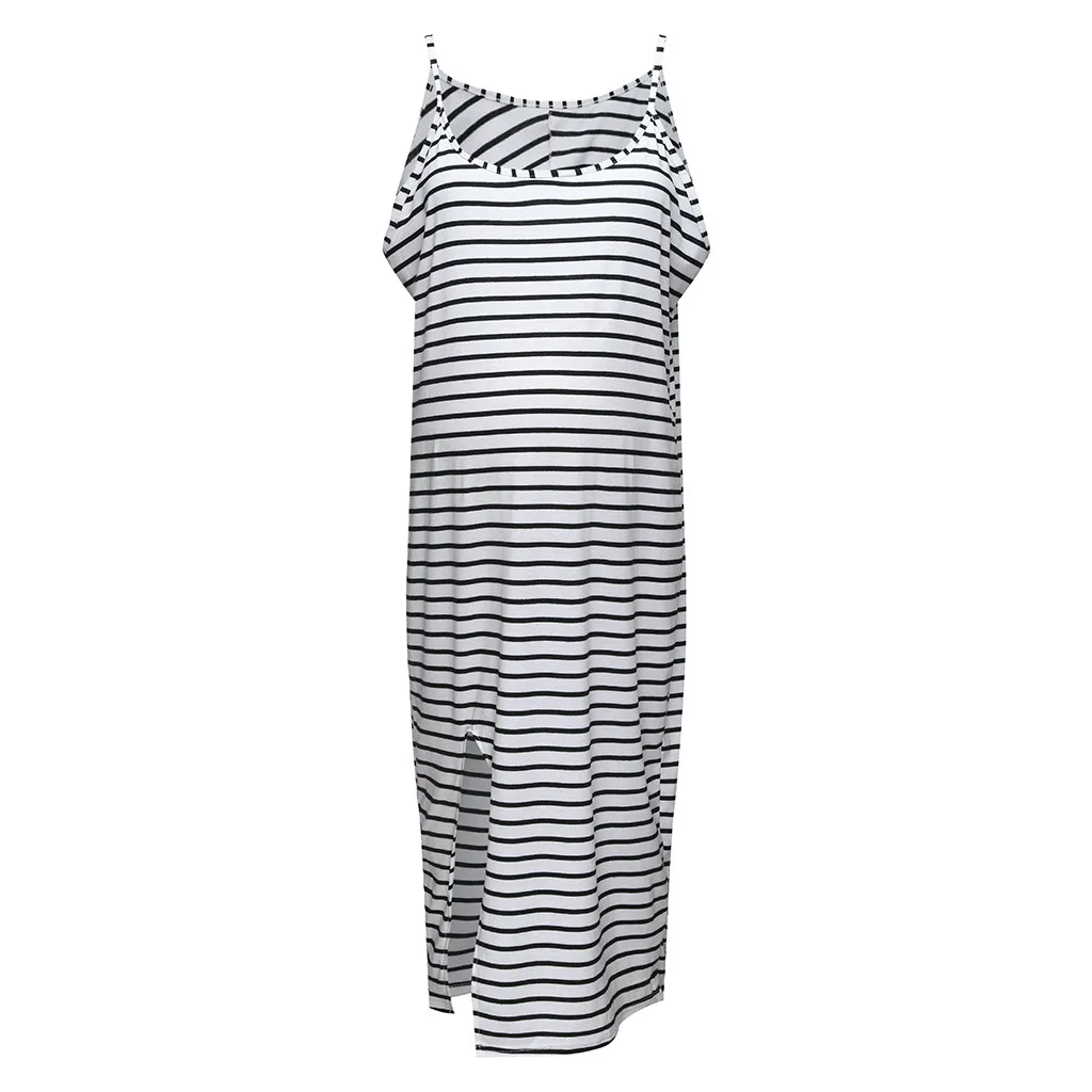 

MUQGEW Maternity Dress Women Sleeveless Striped Print Long Dress for Pregnant Breastfeeding Sundress Pregnancy Dress vistidos