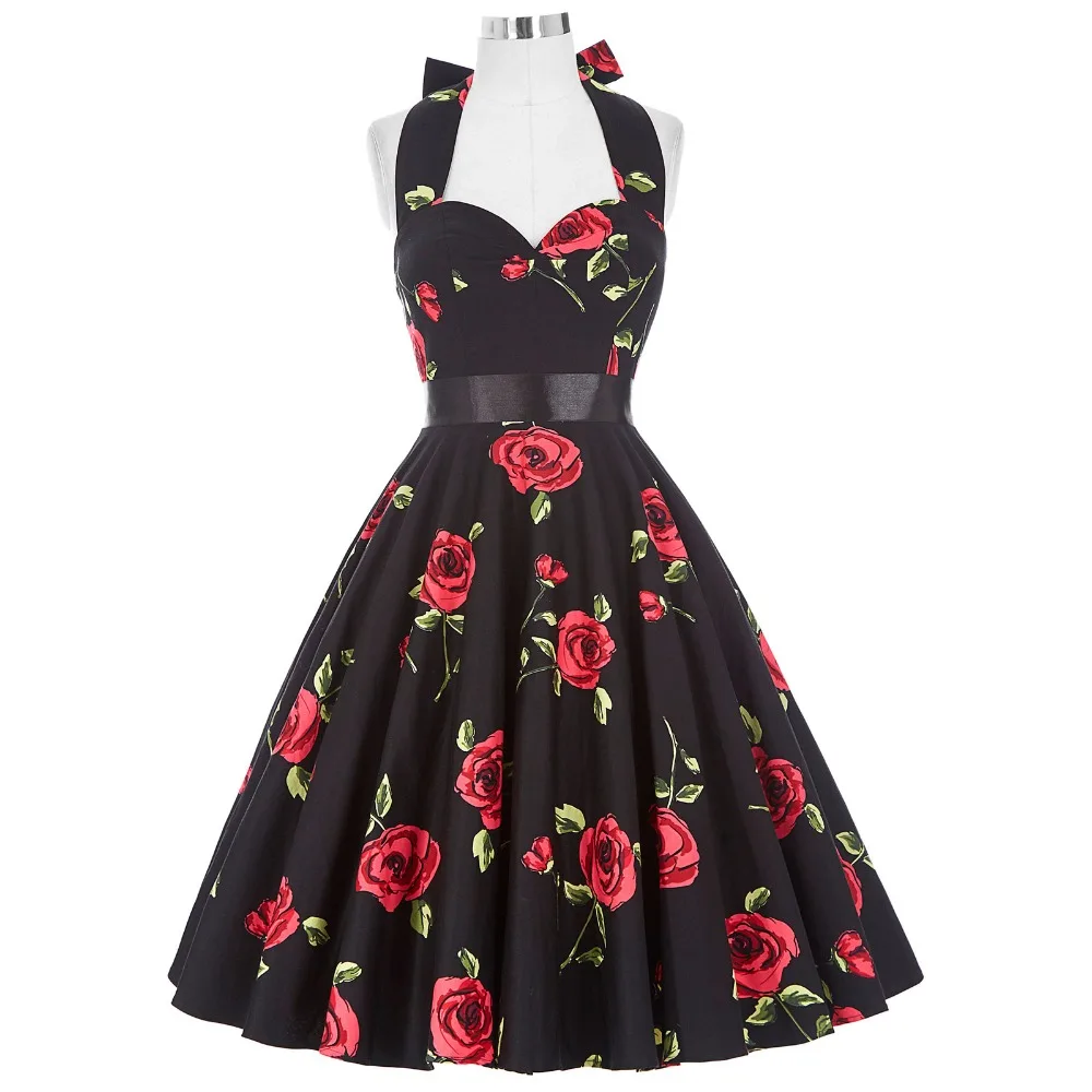 Buy Cheap Summer Dresses Women Floral Print Sleeveless Short Casual Cotton Sexy 50s Vintage Dress Vestidos Pinup Rockabilly Dress Hepburn