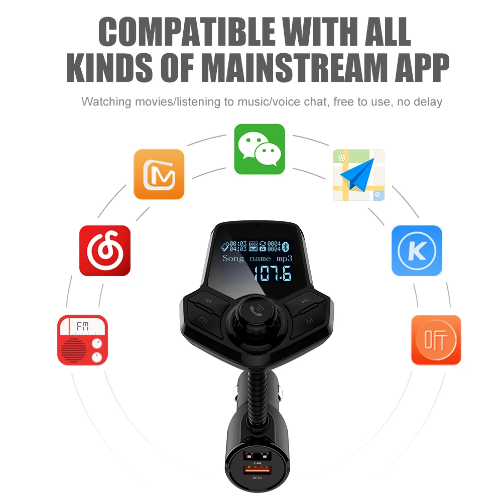 QC 3,0 fm-передатчик двойной USB стерео Смарт Bluetooth автомобильный комплект MP3