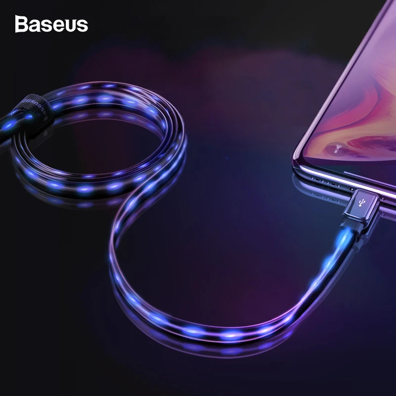 

Baseus Flat Flowing LED Glow USB Cable For iPhone X S Max 8 7 6 2.4A Data Sync Cable Fast Charging Charger Wire Cord For iPhone