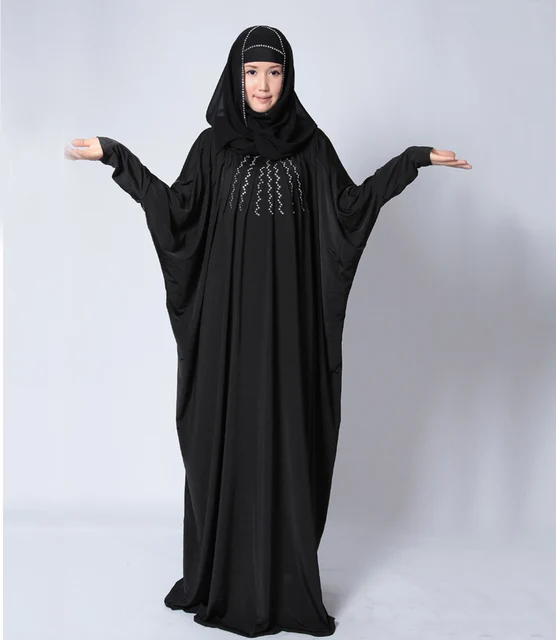 Women Black Abaya and Hijab for Muslim Prayer with Diamond Islamic
