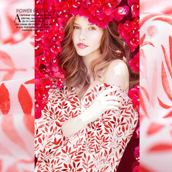 

- red Bodhi leaf - the latest big silk printing of silk fabrics silk 100% silk cloth