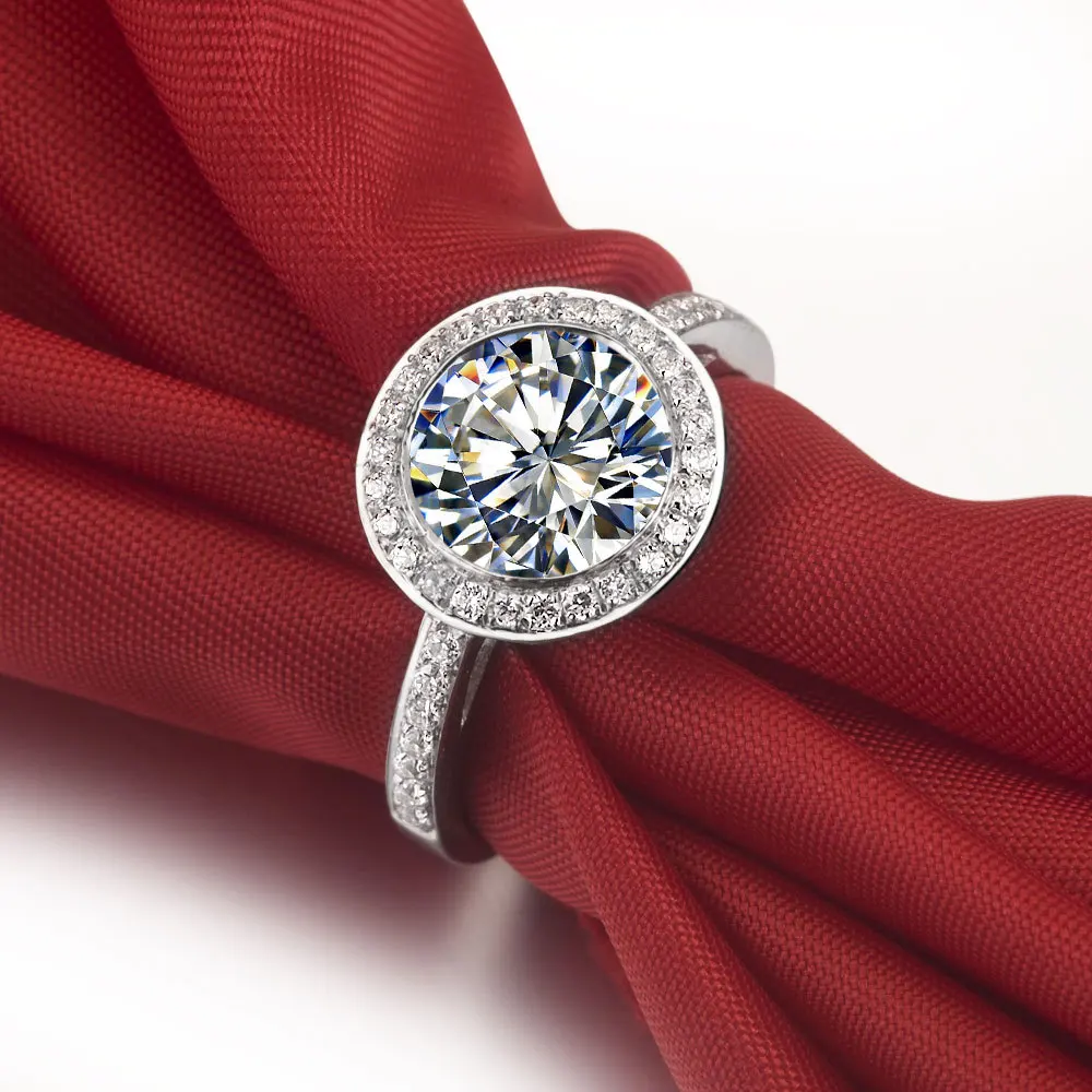 Threeman Великолепная Белое золото предложить отличные украшения проложить Micro 3CT синтетических алмазов кольцо для 750 женщин белого золота ювелирные изделия