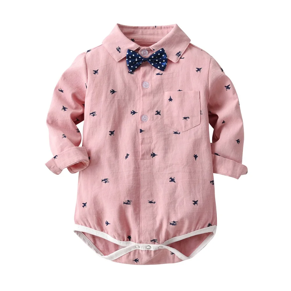 Pink Newboarn Boy Kids Fashion Shirt Spring Outfit Casual Baby Boys Clothes Tie Shirt Chothes for 6-24 Months Baby