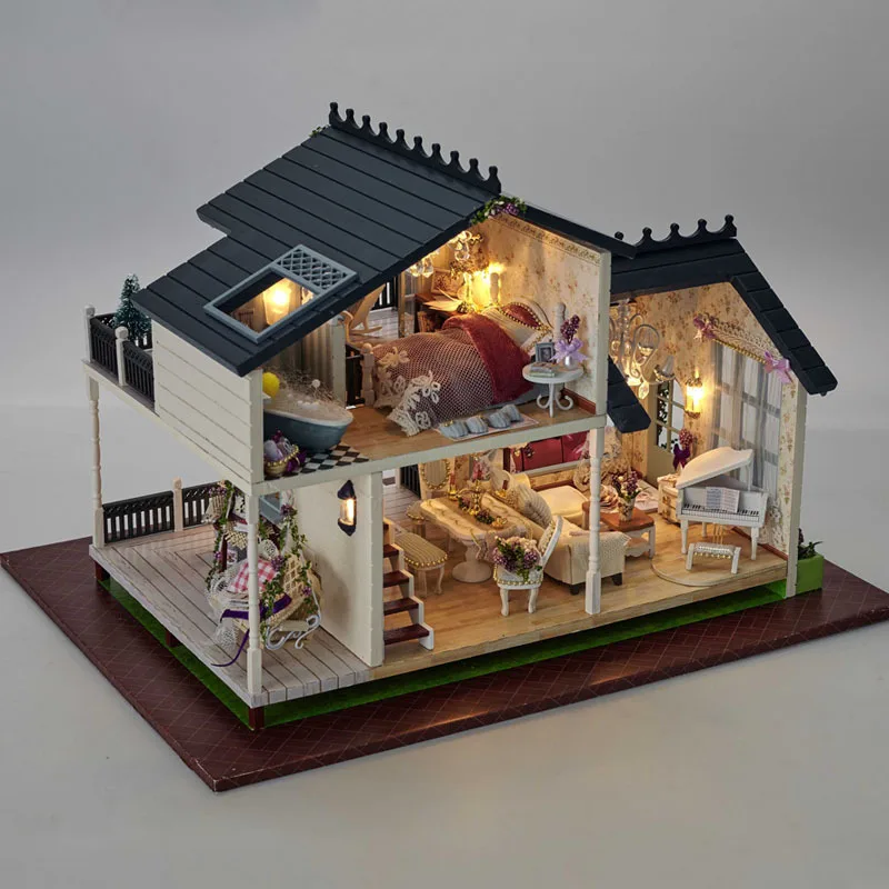 Большой 3D Деревянный Кукольный дом A032 Miniatura миниатюрная деревянная модель здания