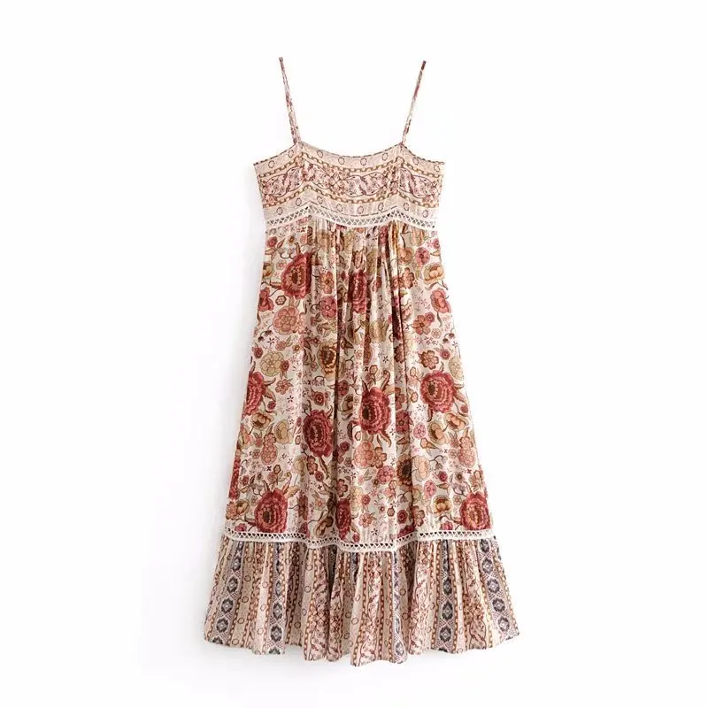 Boho rayon summer dress floral print adjustable strap slip women's