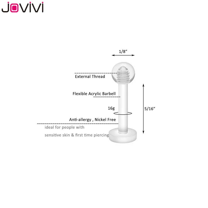 Jovivi Новое поступление 20 шт./компл. 16 г гибкий акрил фиксатор бровей нос ухо кольцо для губ Multifuction пирсинг тела ювелирные изделия 8 мм/10 мм